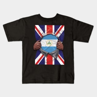 Nicaragua Flag Great Britain Flag Ripped - Gift for Nicaraguan From Nicaragua Kids T-Shirt